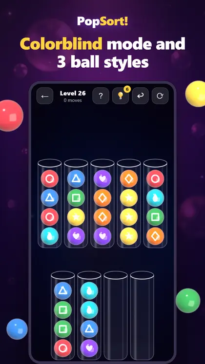 Colourblind mode with symbols on each ball